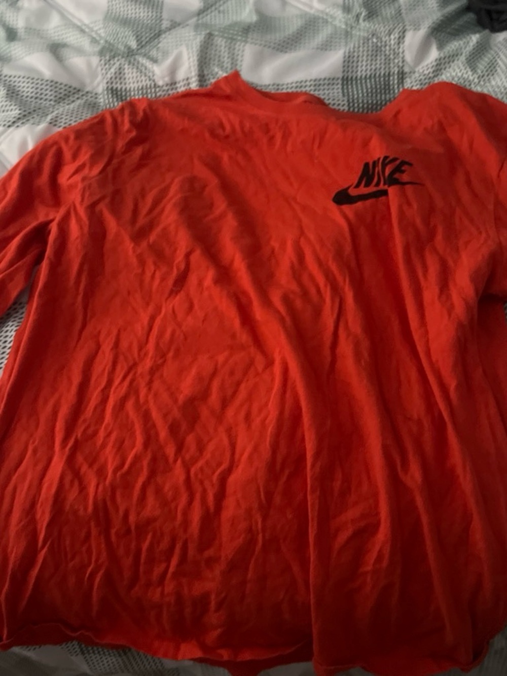 Nike Long-Sleeve Logo Tee in Bright Red with Black Swoosh